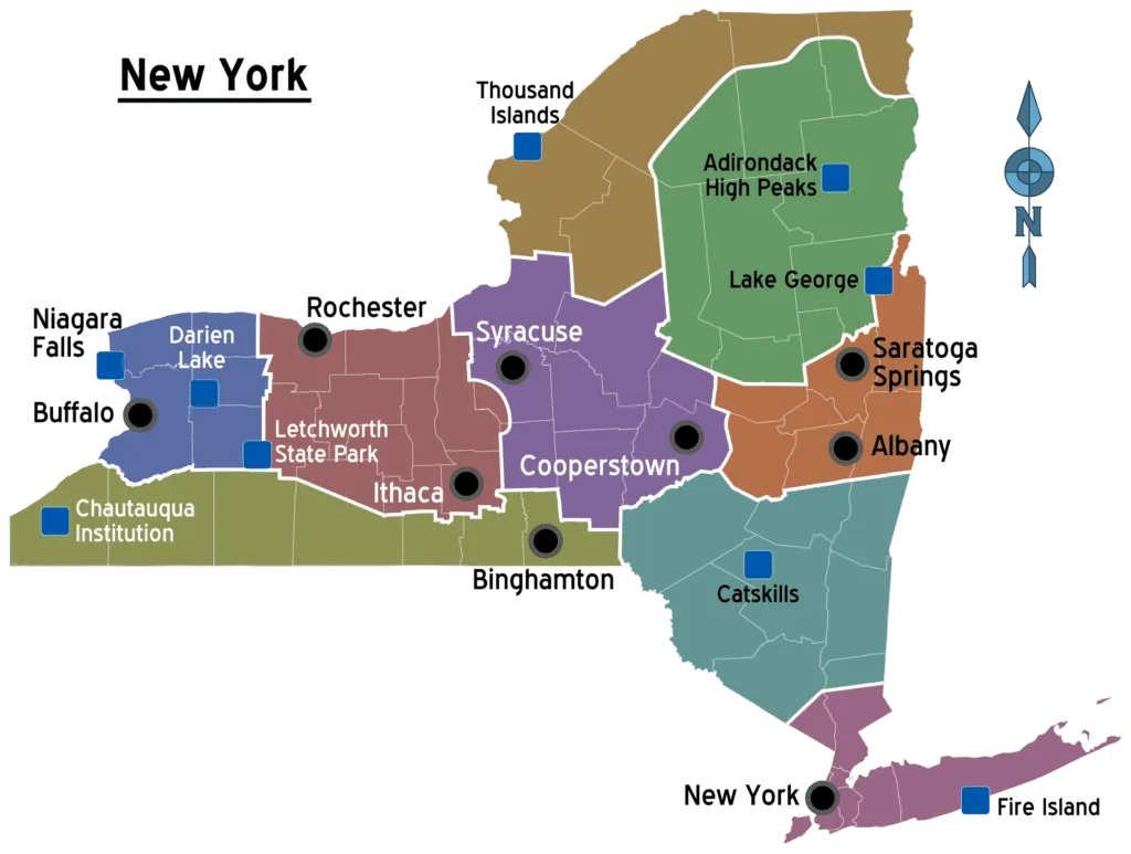 A map of the new york state with all counties labeled.