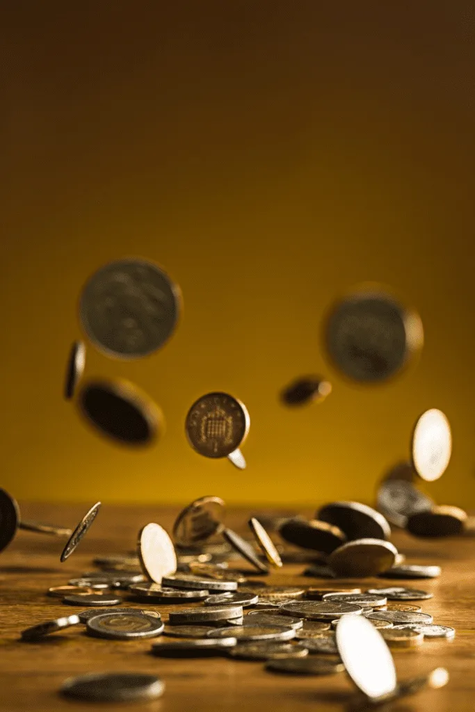 A bunch of coins flying in the air