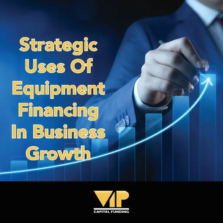 Business professional pointing to a rising graph illustrating growth, with text highlighting smart financing and equipment leasing benefits.