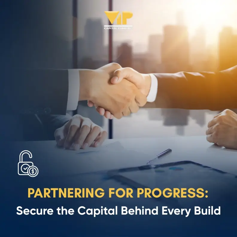 Business professionals shaking hands over paperwork and charts, symbolizing a successful agreement on construction loans and financial partnership