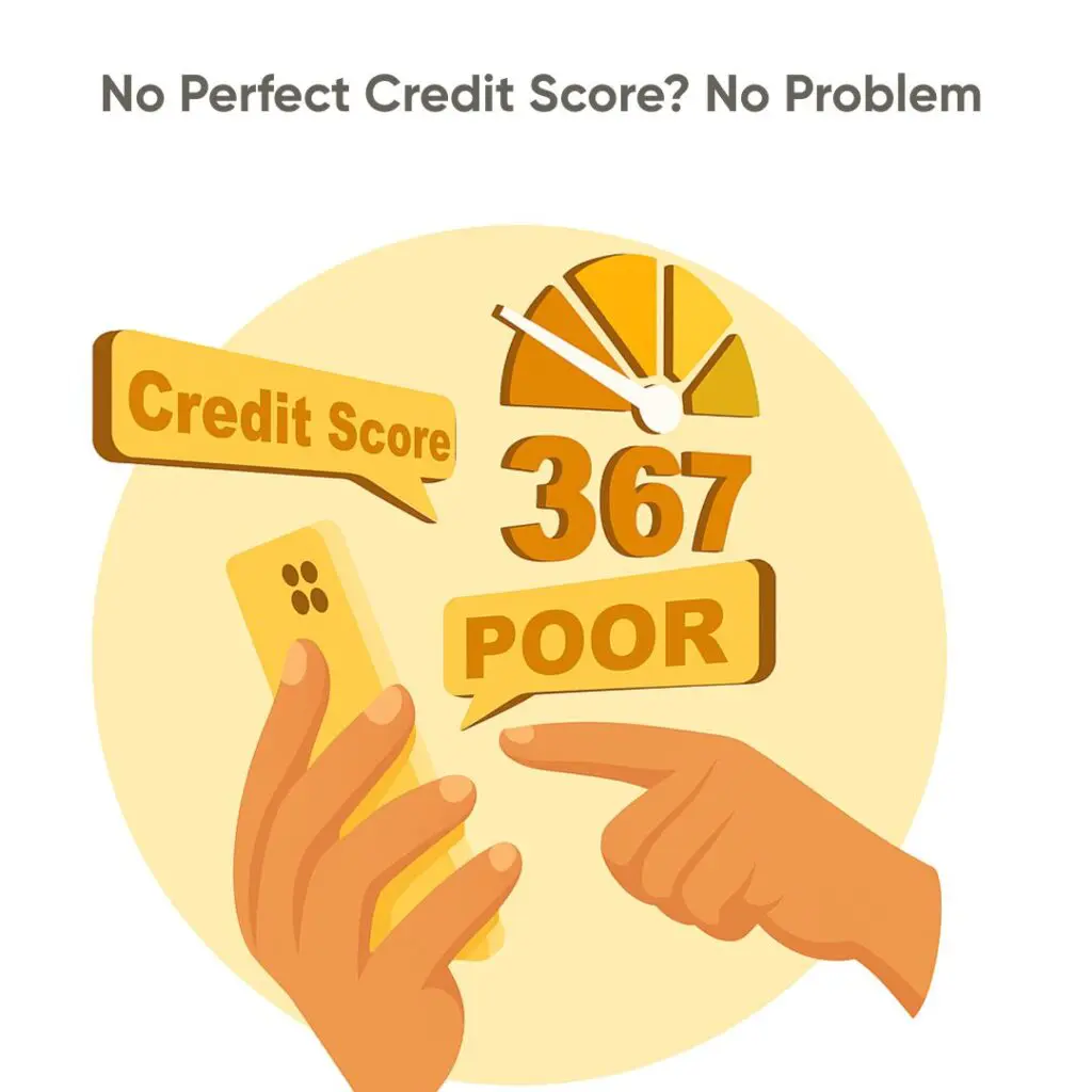 The picture shows a hand, a phone and credit score slogan