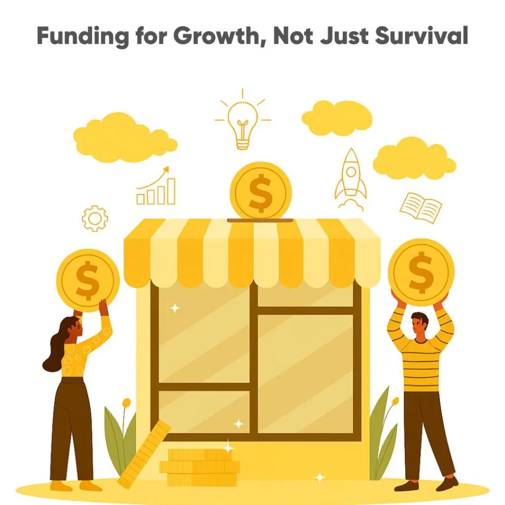 The picture shows two people funding a small business