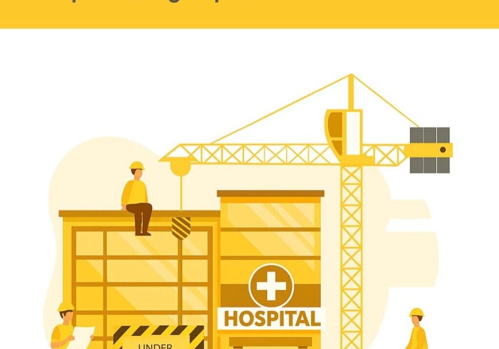 The picture shows a construction happening at a hospital.