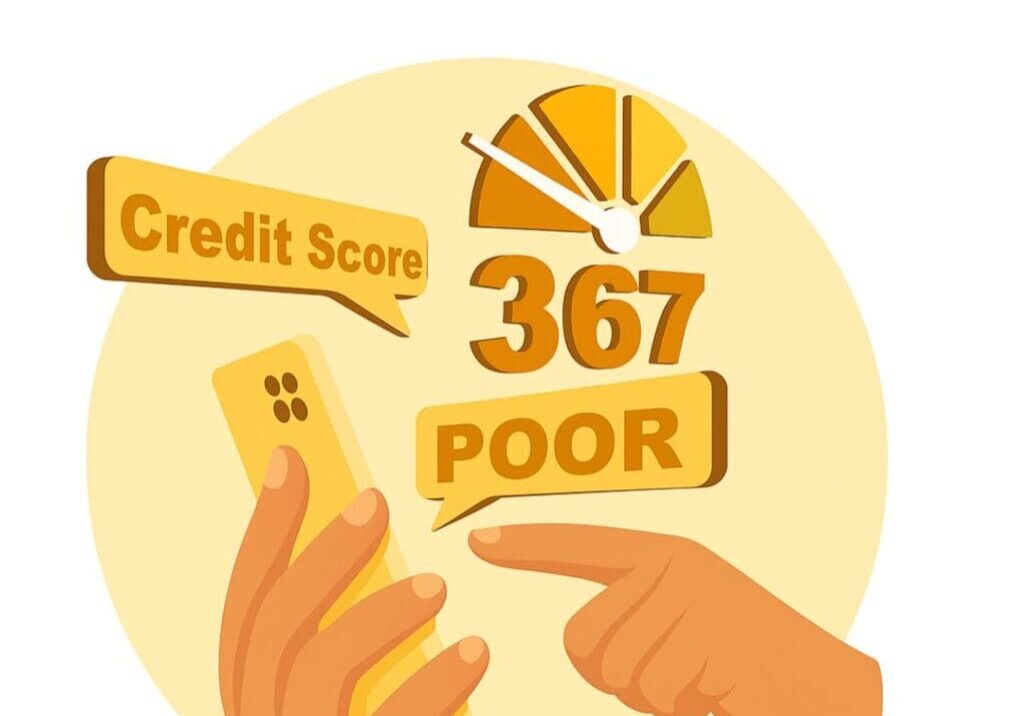 The picture shows a hand, a phone and credit score slogan