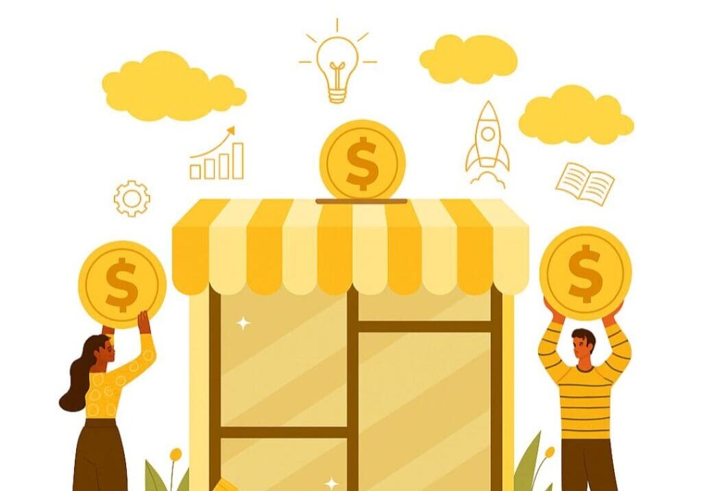 The picture shows two people funding a small business